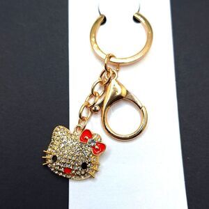 Gold Rhinestone Hello Kitty bow keychain bag charm luxury accessory